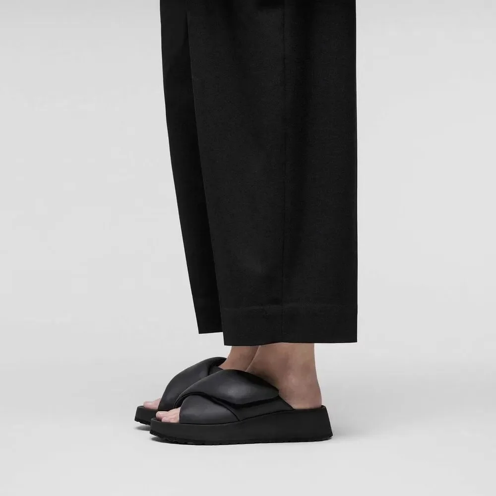 Birkenstock Theda Cross Strap Leather Sandals Platform Black EU 38 NARROW $185